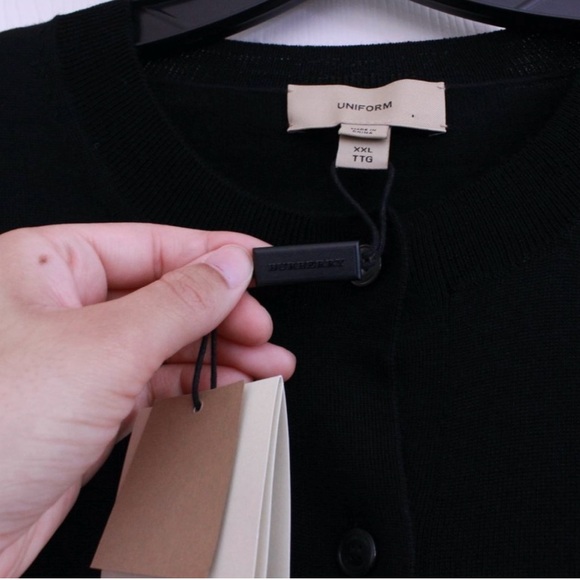 Burberry Uniform Button Front Black 100% Merino Wool Classic Cardigan - Picture 4 of 12